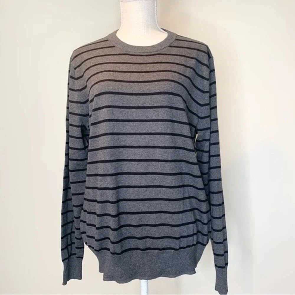 NWT J. Crew Mercantile Striped Grey Black Crewneck Sweater Medium